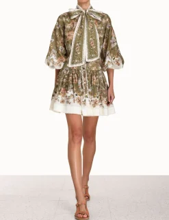 Chintz Tie Neck Mini Dress