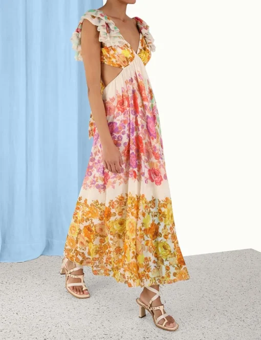 Raie Frill Shoulder Midi Dress