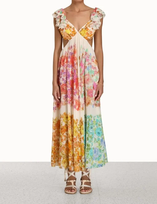 Raie Frill Shoulder Midi Dress