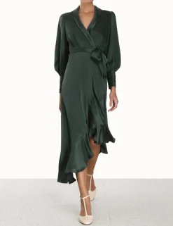 Silk Wrap Midi Dress