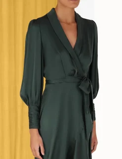 Silk Wrap Midi Dress